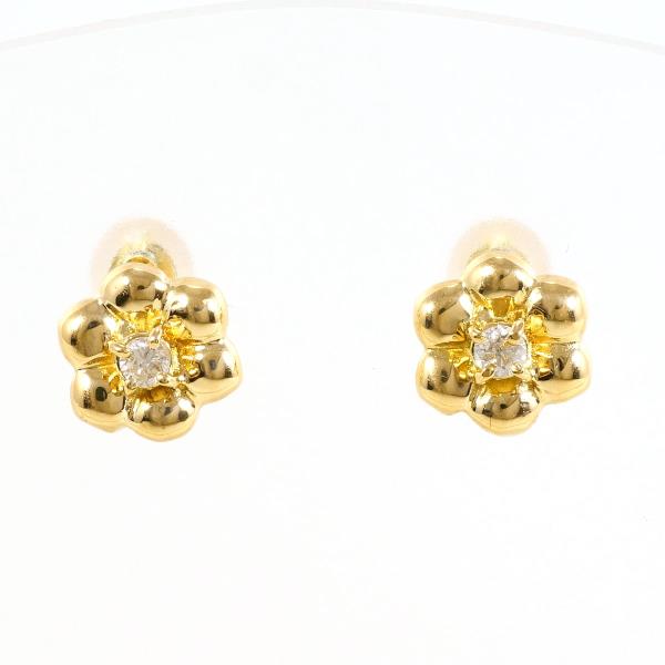 【素材】 K18/イエローゴールド 【石目】 ダイヤ 0.05ct ×2 【総重量】 約1.4g 【付属品】 なし 【商品の状態】 新品仕上げ済み 花(フラワー)のモチーフです ※ご注文前にご確認くだ