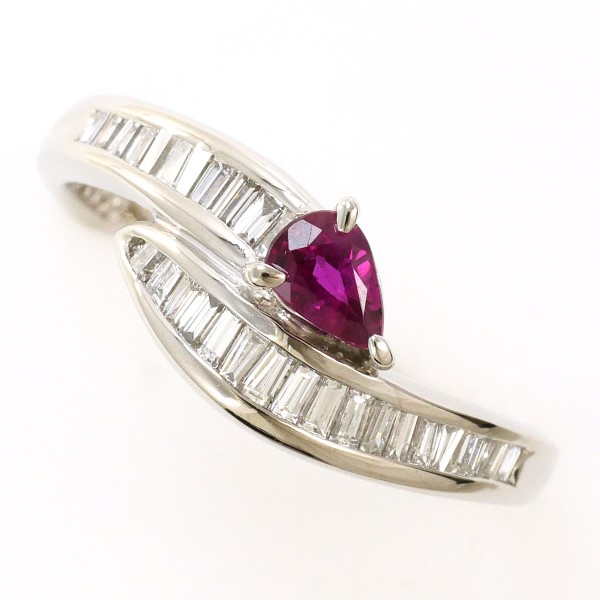 【素材】 PT900/プラチナ 【石目】 ルビー 0.340ct ダイヤ 0.34ct 【総重量】 約4.8g 【サイズ】 約14.5号 【最大幅】 約8mm 【サイズ直し】 不可 【付属品】 なし 